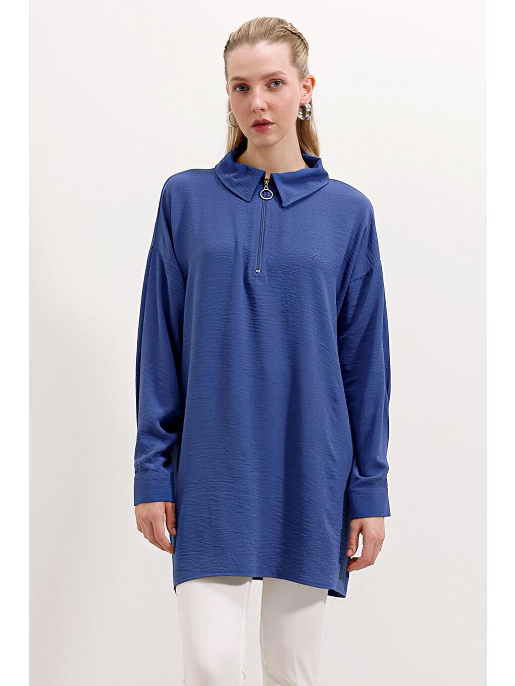 Mavi 5917 Fermuarlı Oversize Tunik - Saks