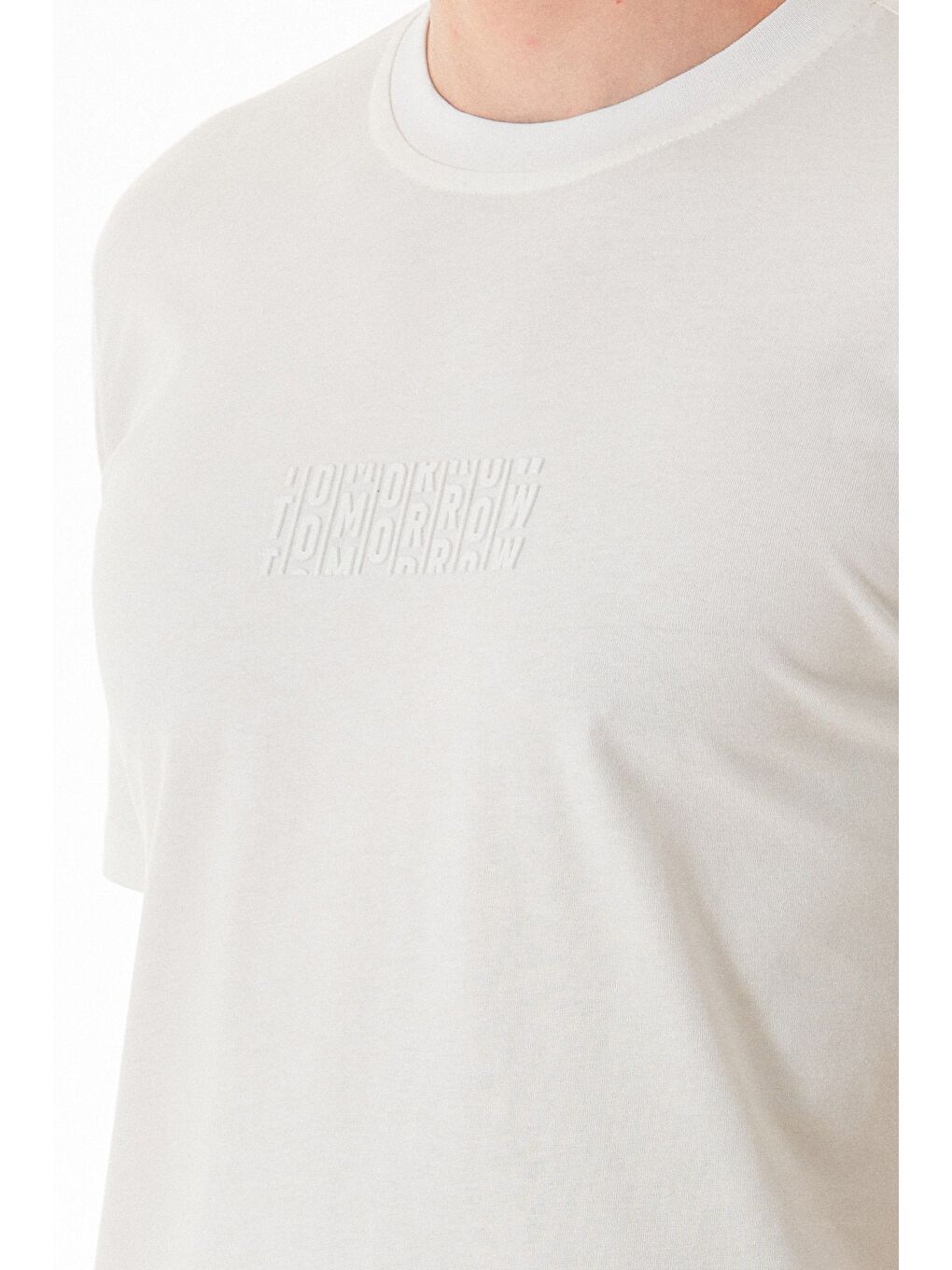 Beyaz Tomorrow Baskılı Bisiklet Yaka Tişört-4