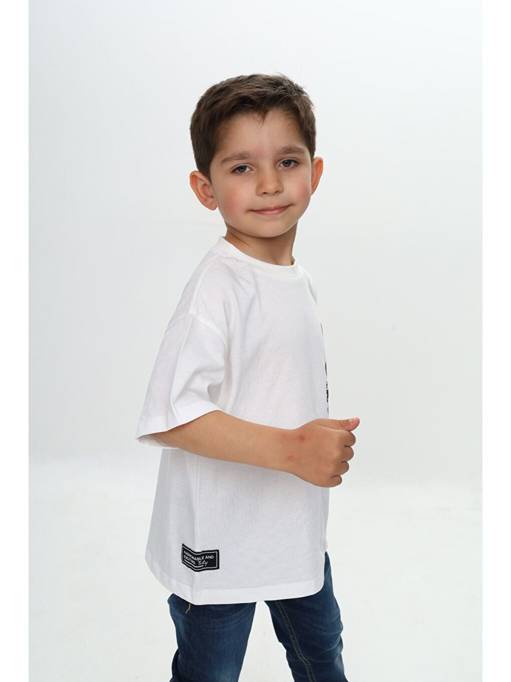 Ekru Erkek Çocuk Rules Şapkalı Ayı Baskılı Tişört-2