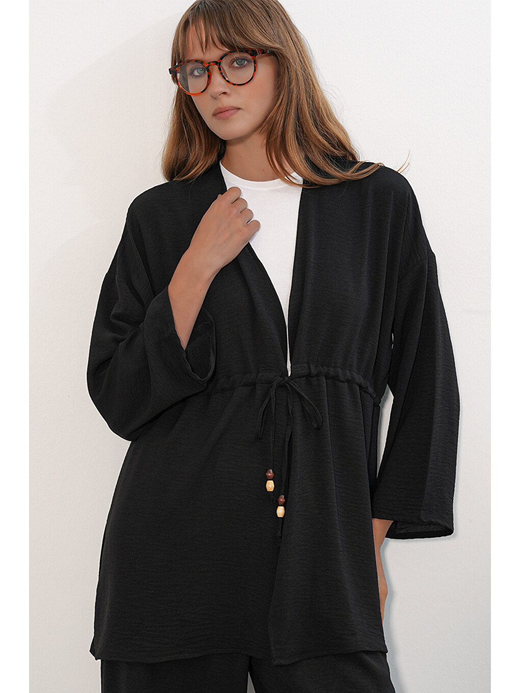 Kadın Ayrobin Kimono Pantolon İkili Takım 30101 - Siyah-1