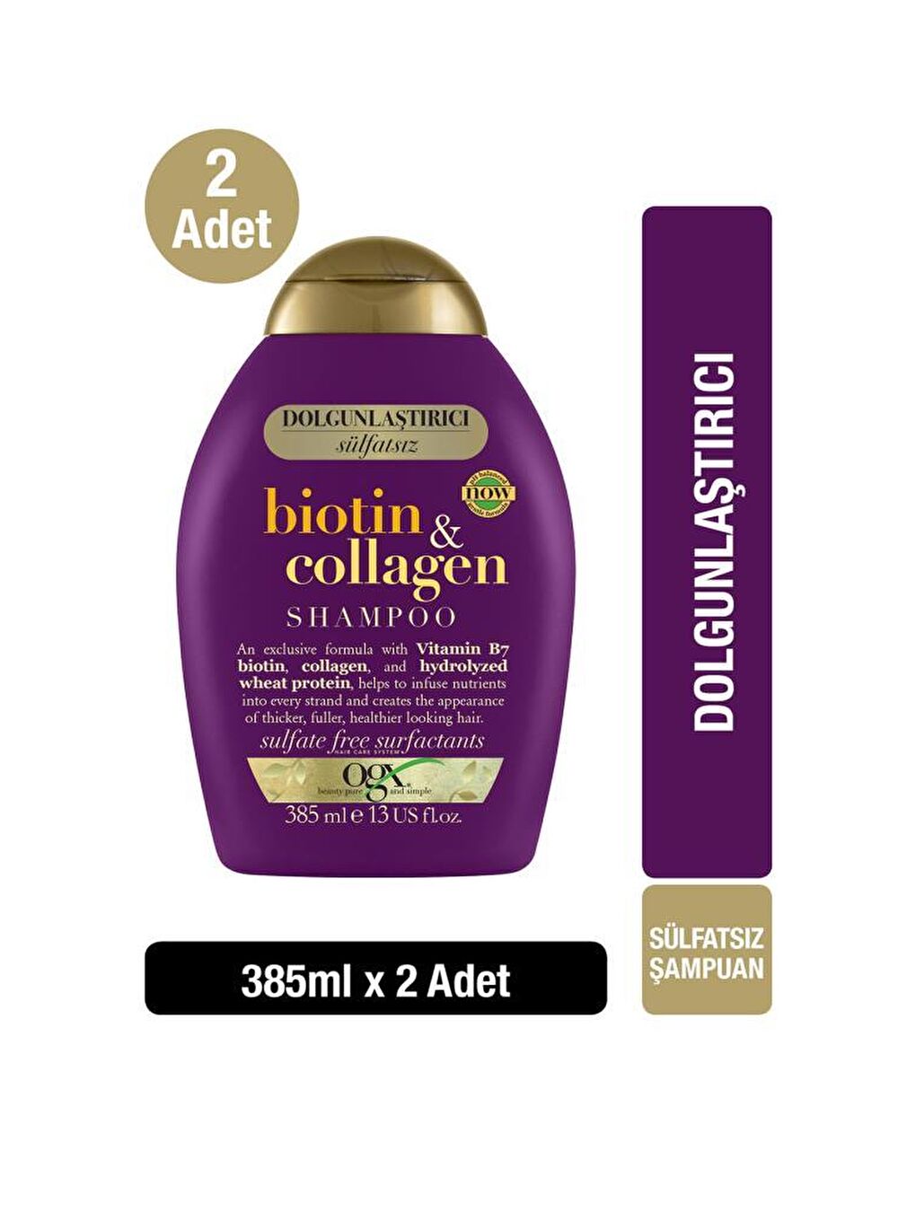 OGX Renksiz Dolgunlaştırıcı Biotin & Kolajen Sülfatsız Şampuan 385 ml x2