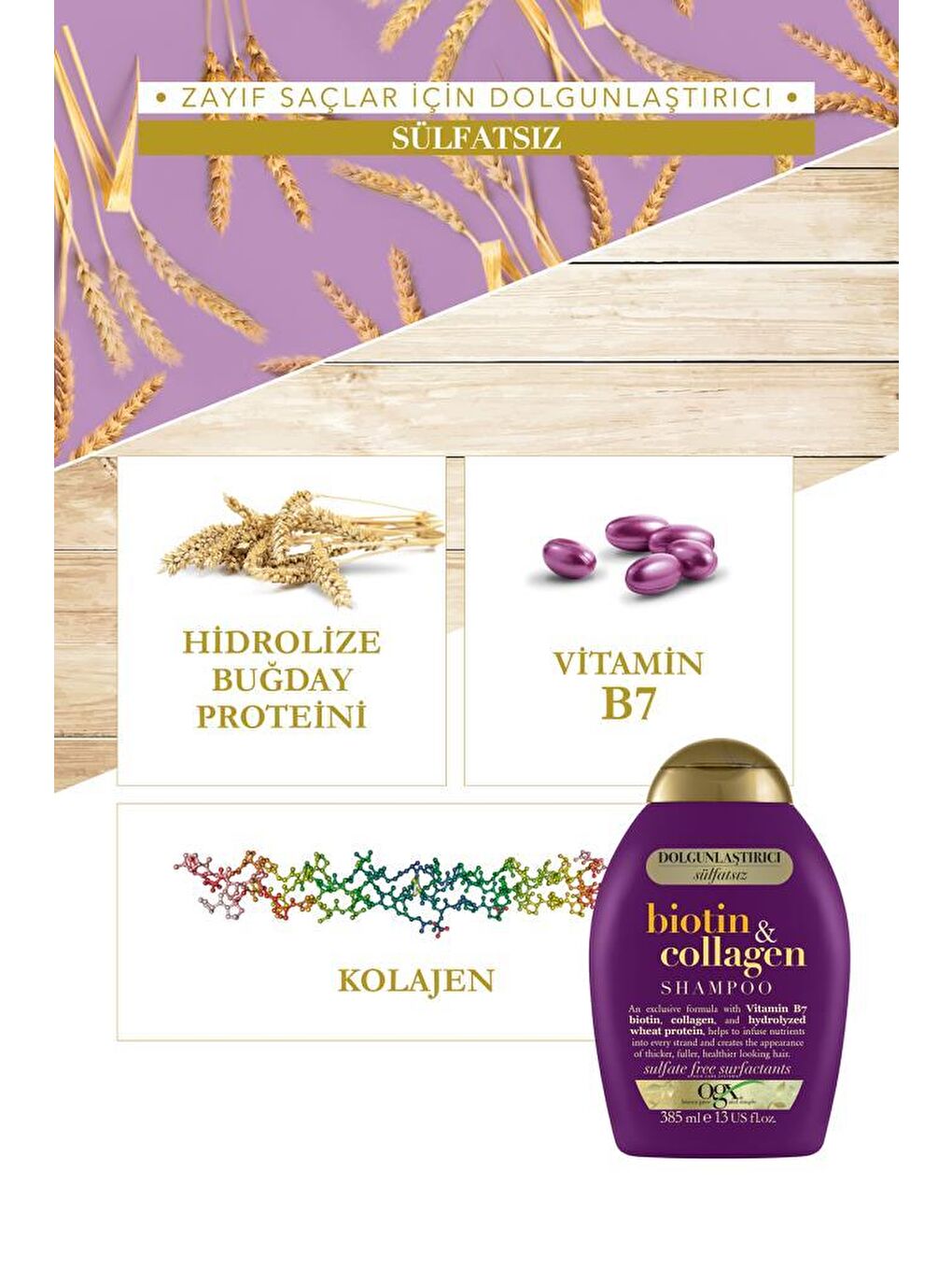 OGX Renksiz Dolgunlaştırıcı Biotin & Kolajen Sülfatsız Şampuan 385 ml x2 - 1