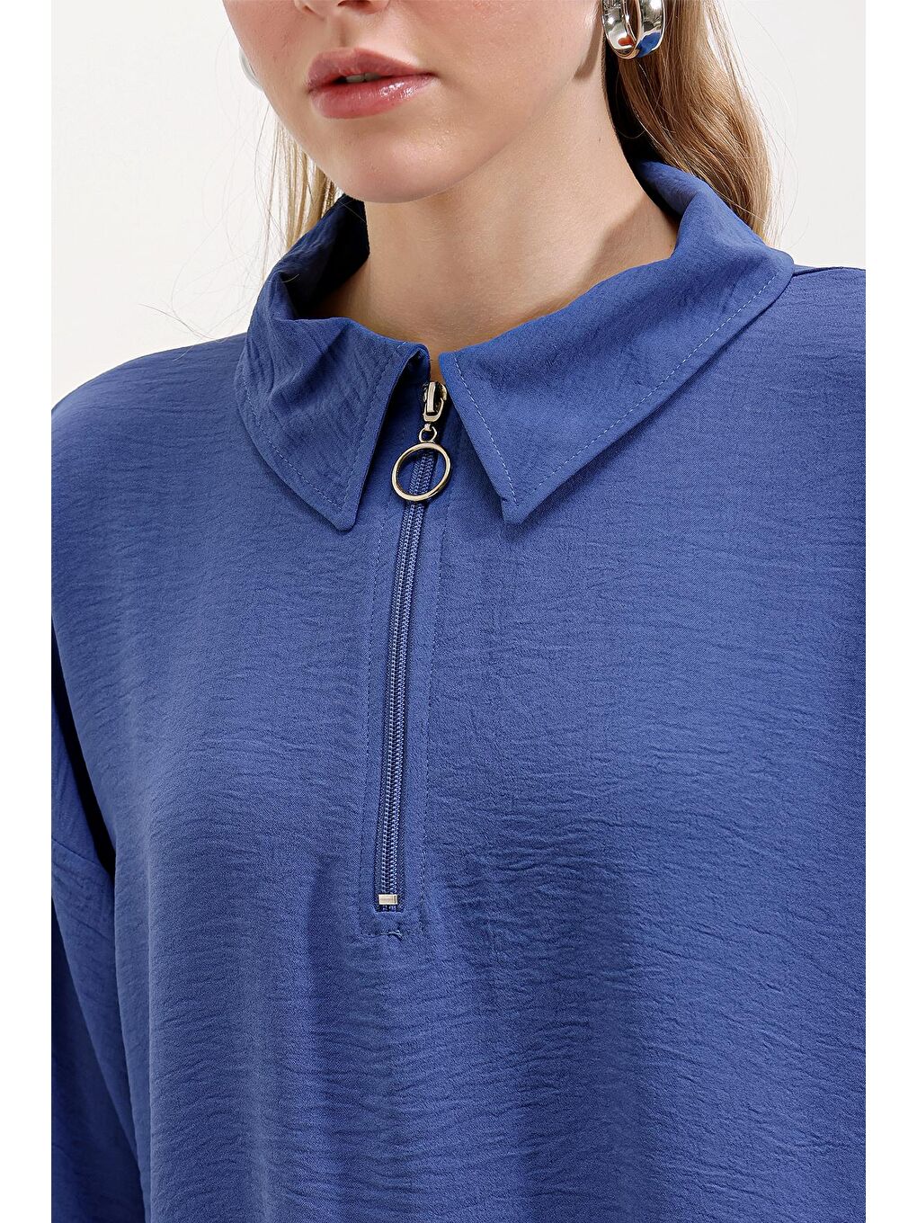 Mavi 5917 Fermuarlı Oversize Tunik - Saks-2