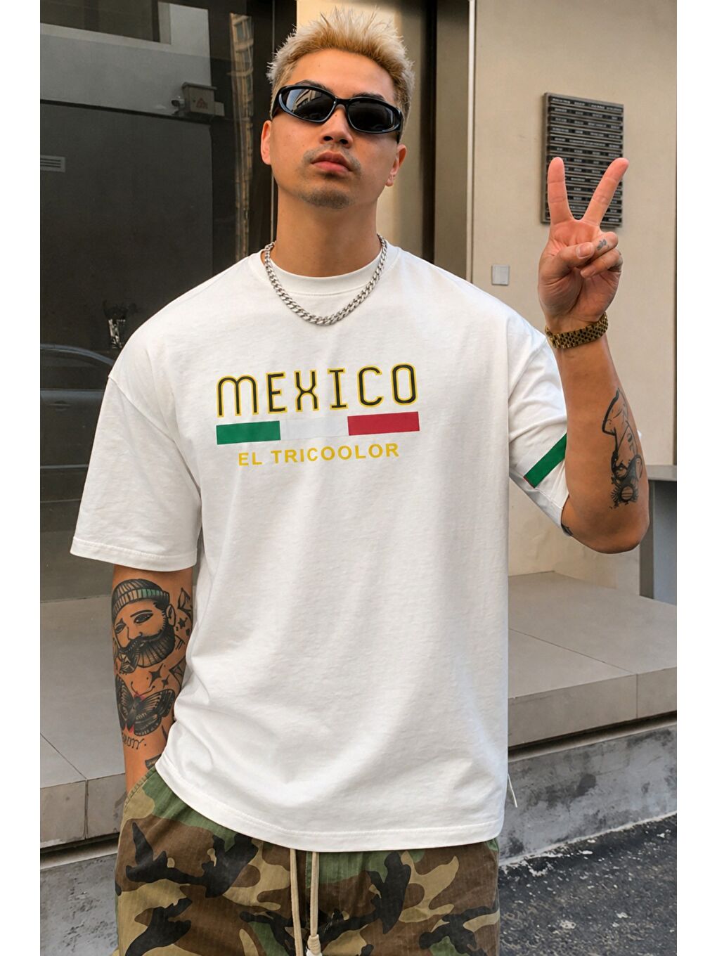 Beyaz Erkek %100 Pamuk Regular Baskılı Tişört