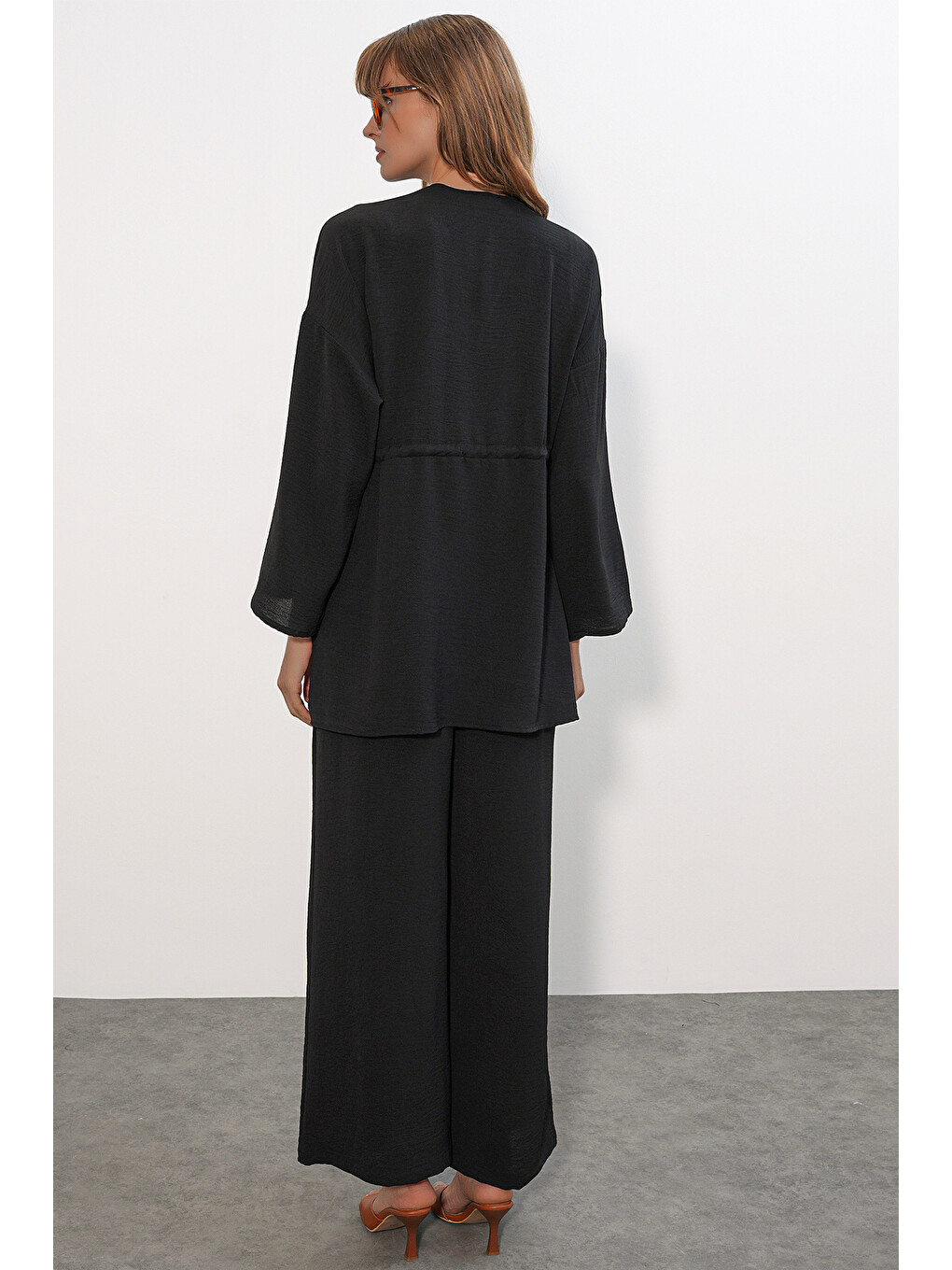 Kadın Ayrobin Kimono Pantolon İkili Takım 30101 - Siyah-5