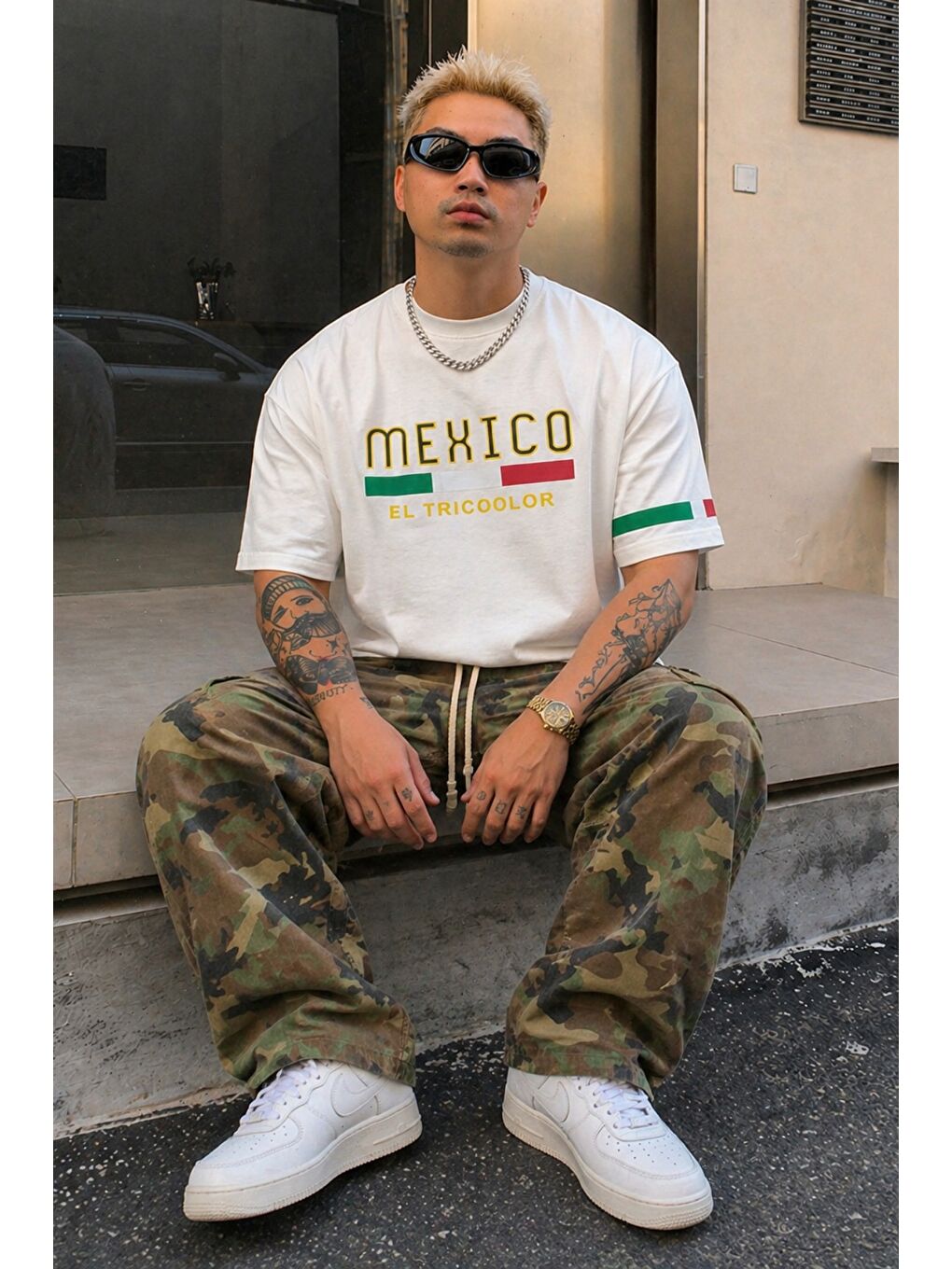 Beyaz Erkek %100 Pamuk Regular Baskılı Tişört-1