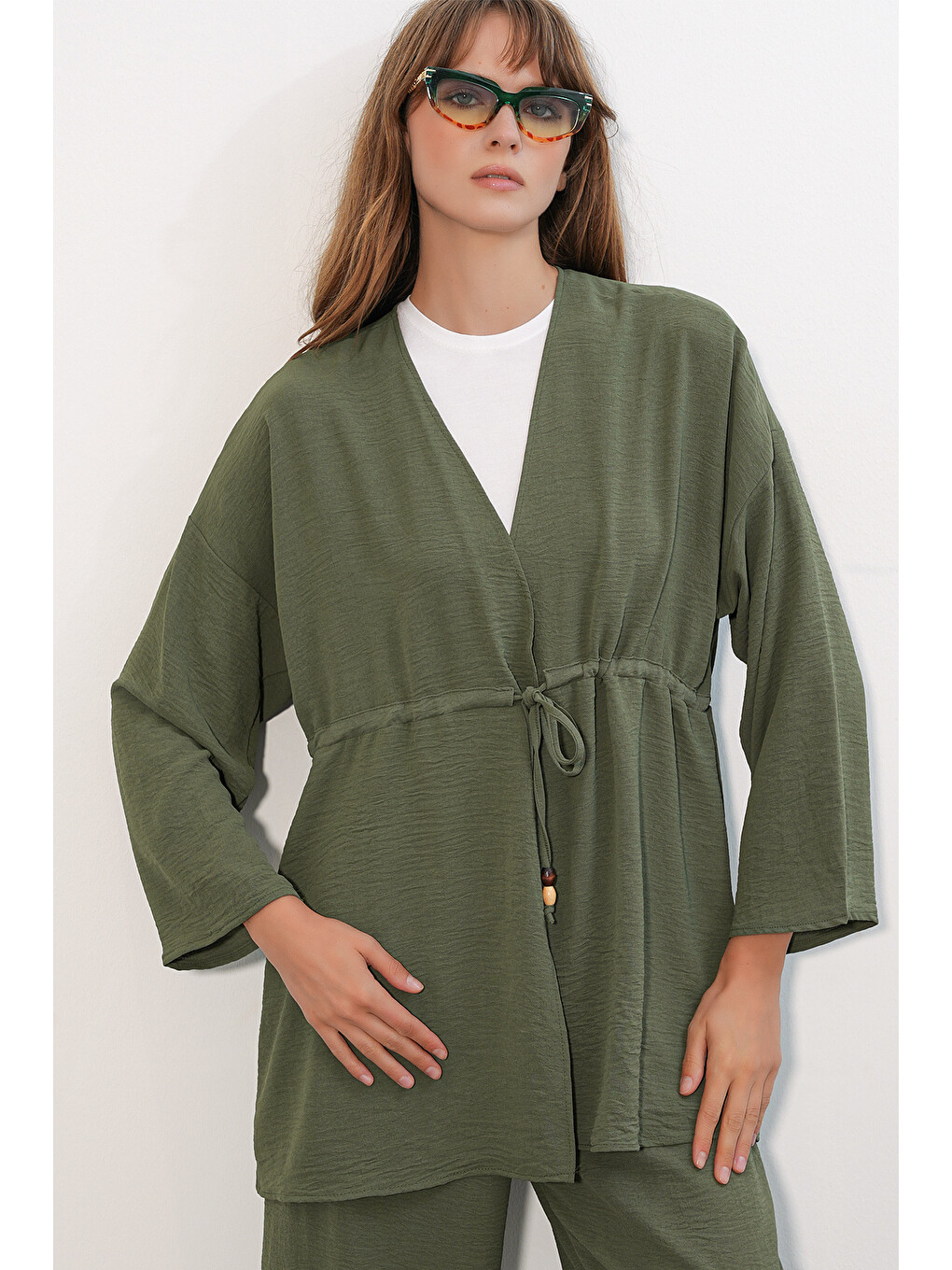 Kadın Ayrobin Kimono Pantolon İkili Takım 30101 - Haki-1
