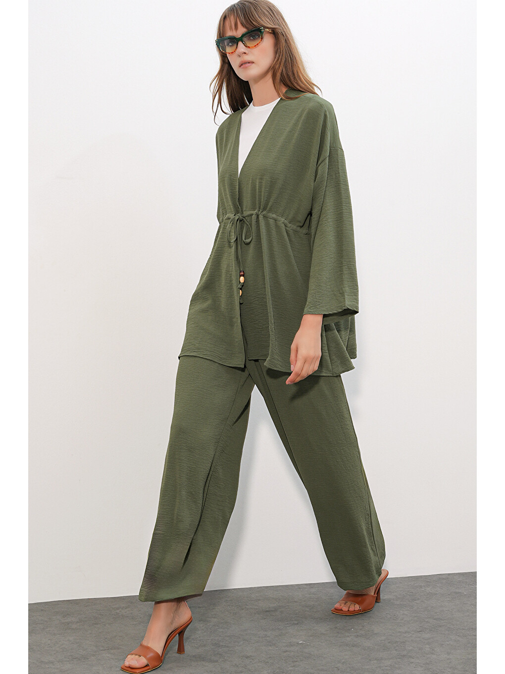 Kadın Ayrobin Kimono Pantolon İkili Takım 30101 - Haki-2