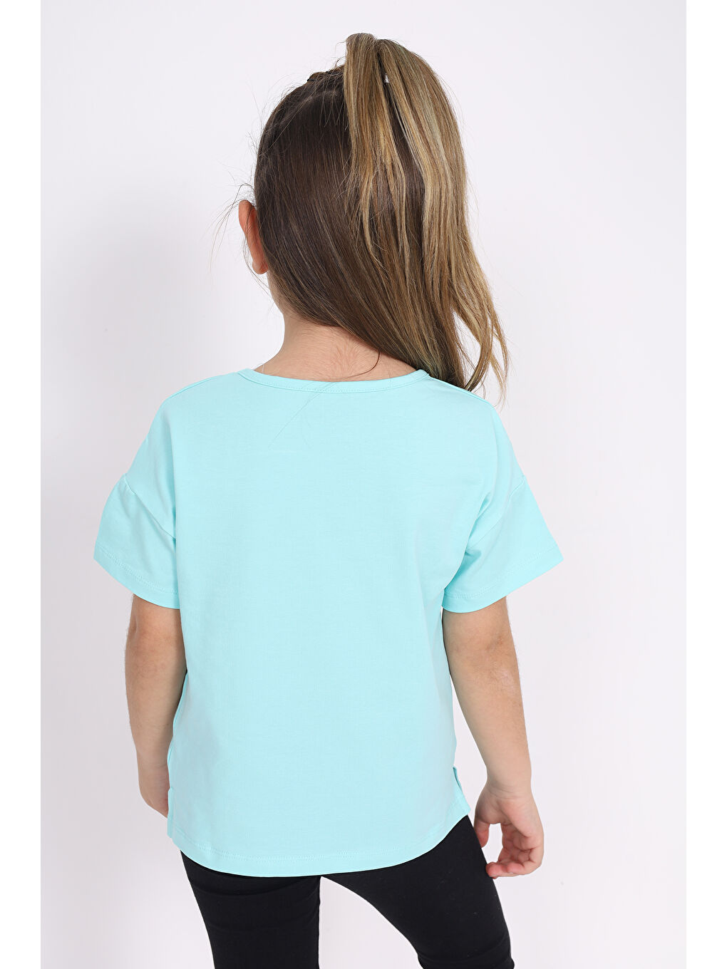 Turkuaz Kız Çocuk Baskılı Tişört-2