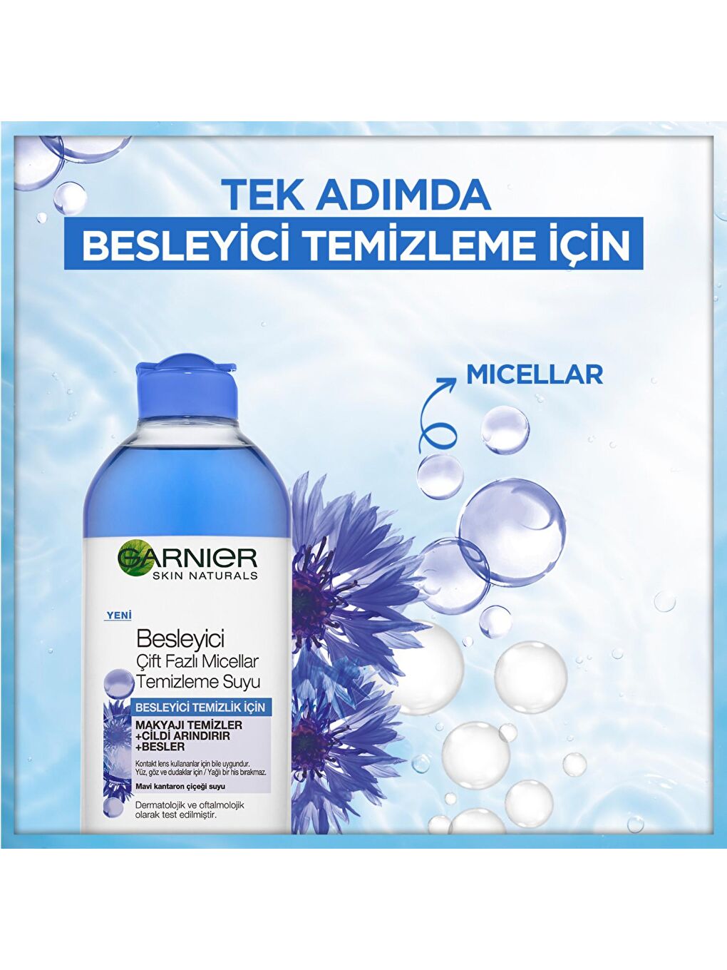 GARNIER Şeffaf Besleyici Mavi Çift Fazlı Micellar Temizleme Suyu 400 ml - 3