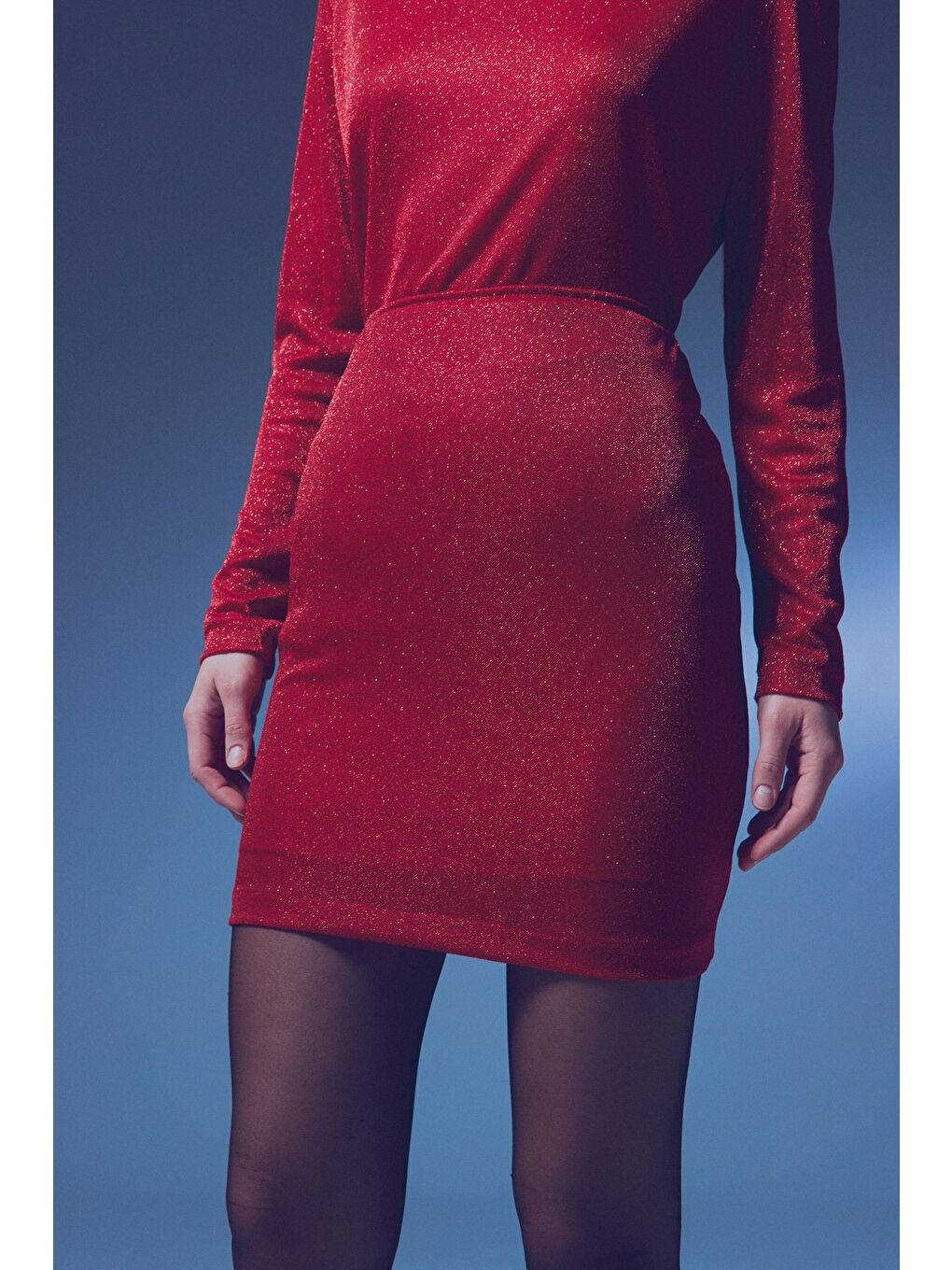 Simli Mini Etek - Kırmızı-3