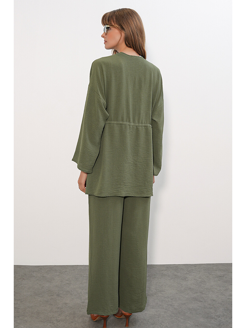 Kadın Ayrobin Kimono Pantolon İkili Takım 30101 - Haki-5