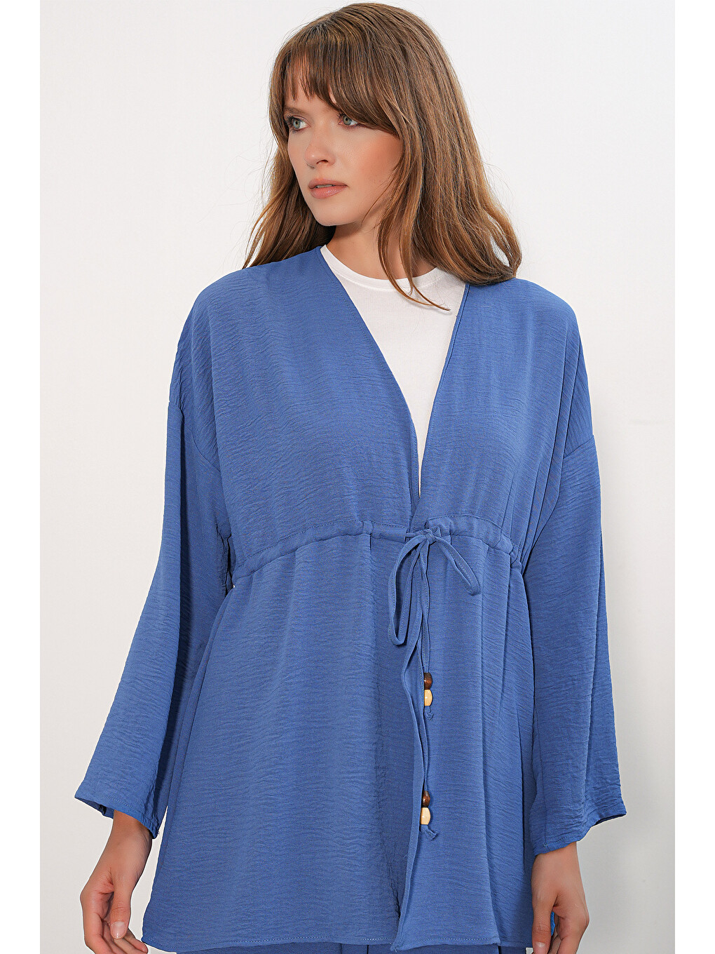 Kadın Ayrobin Kimono Pantolon İkili Takım 30101 - İndigo-1