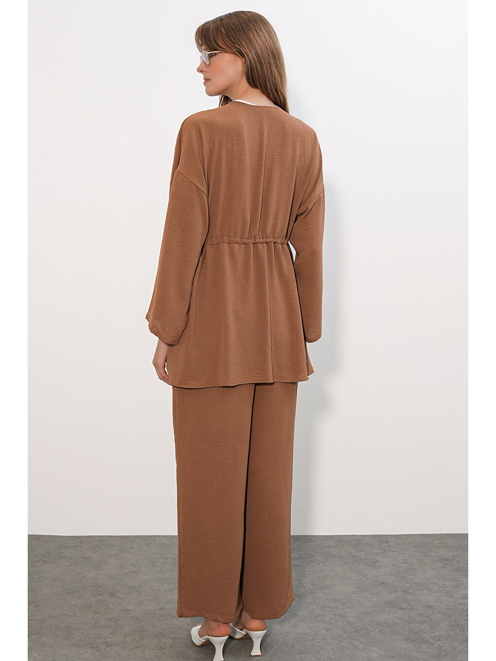 Kahverengi Kadın Ayrobin Kimono Pantolon İkili Takım 30101 - Taba-4