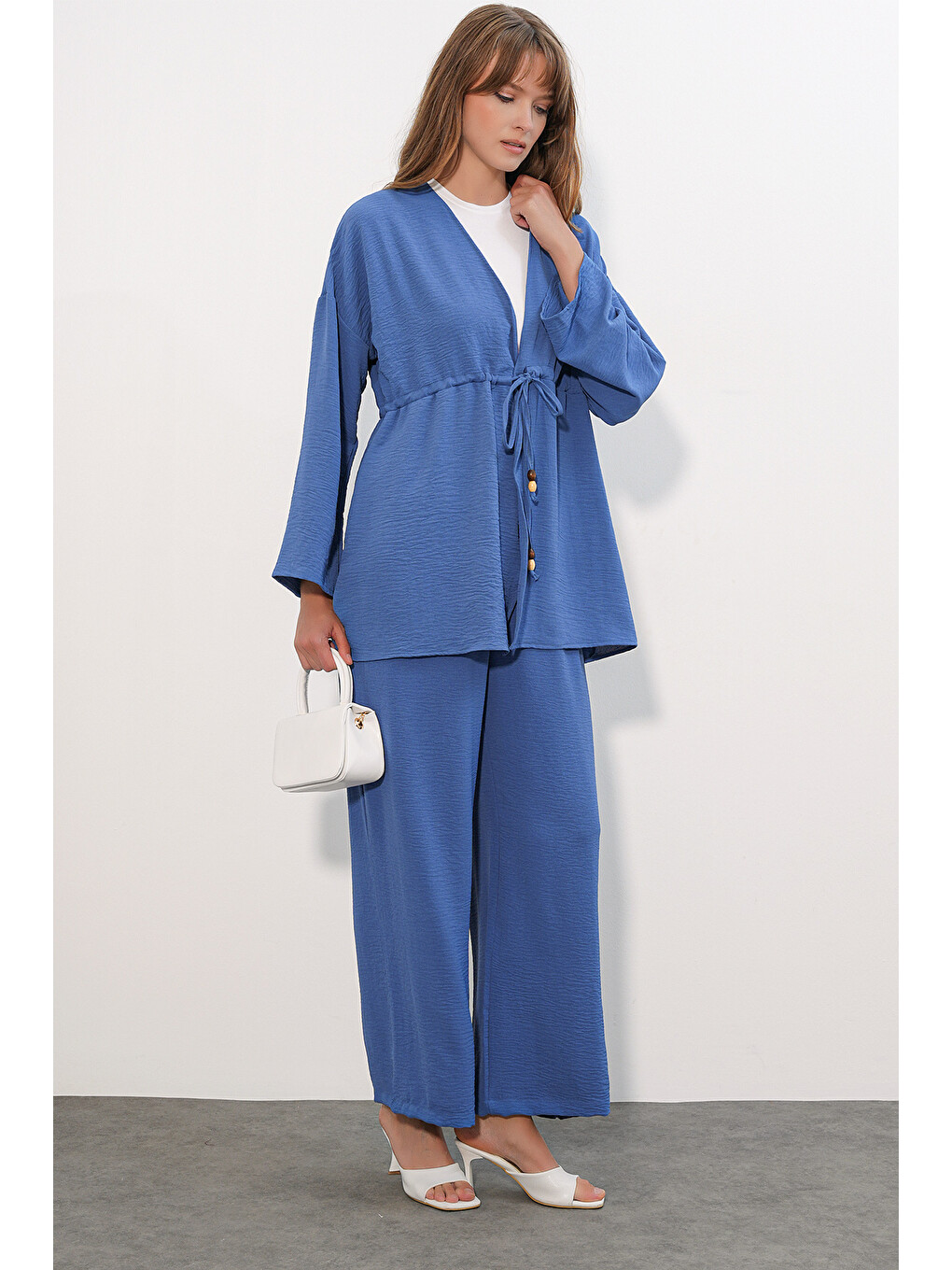 Kadın Ayrobin Kimono Pantolon İkili Takım 30101 - İndigo-2