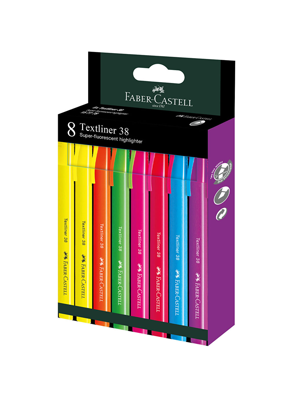 Fosforlu Kalem 38 Neon 8'li Set,Canlı Renkler, Su Bazlı Mürekkep, Ergonomik Tasarım