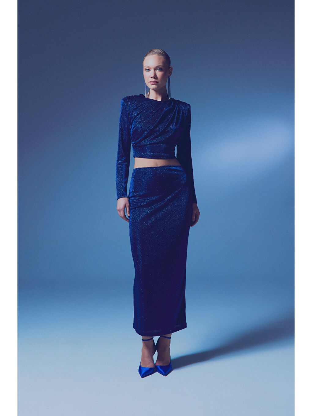 Simli Midi Etek - Sax Mavi-1