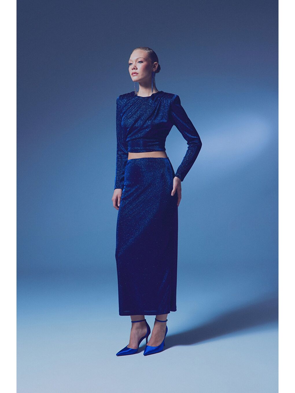 Simli Midi Etek - Sax Mavi-2