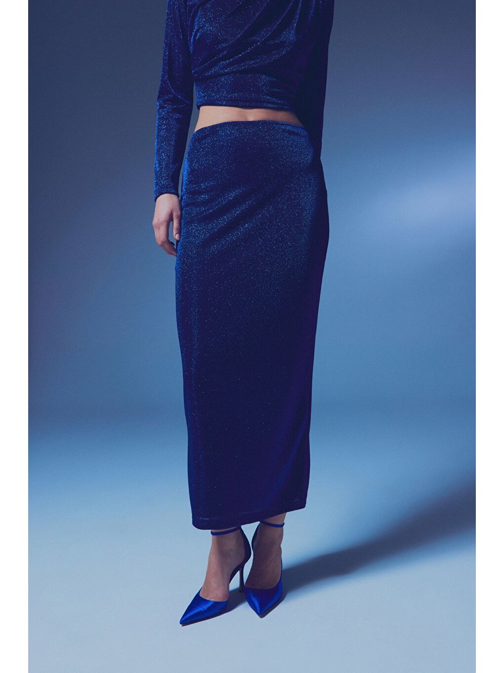 Simli Midi Etek - Sax Mavi-4