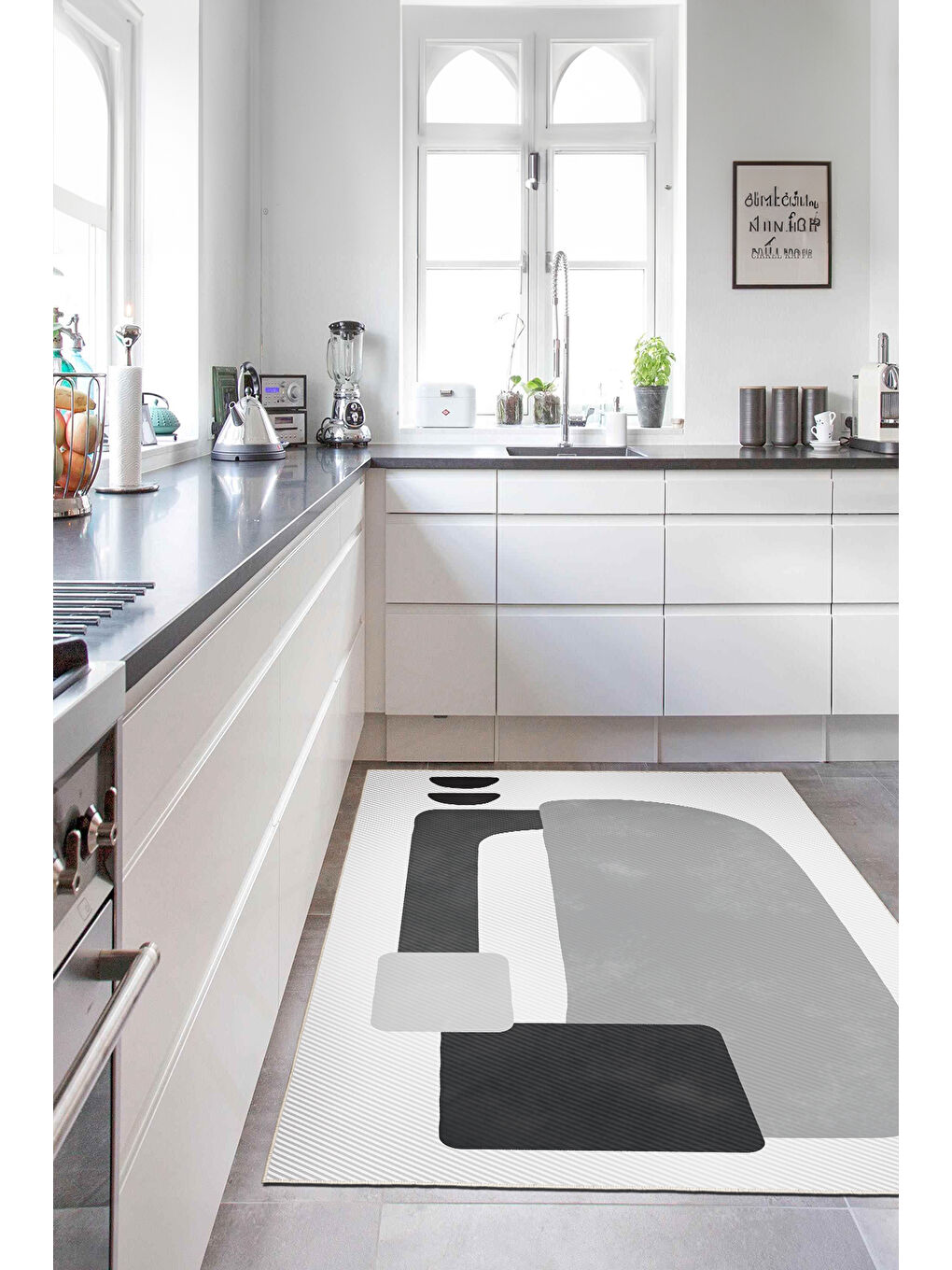 Gri Dekoratif Salon Halısı, Makinada Yıkanabilir, Kaymaz Taban, İnce & Modern Tasarım-4