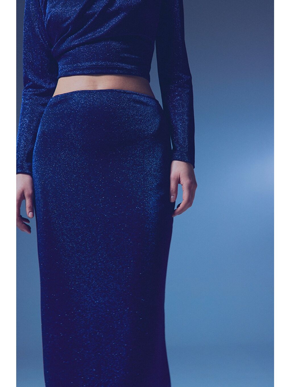 Simli Midi Etek - Sax Mavi-5