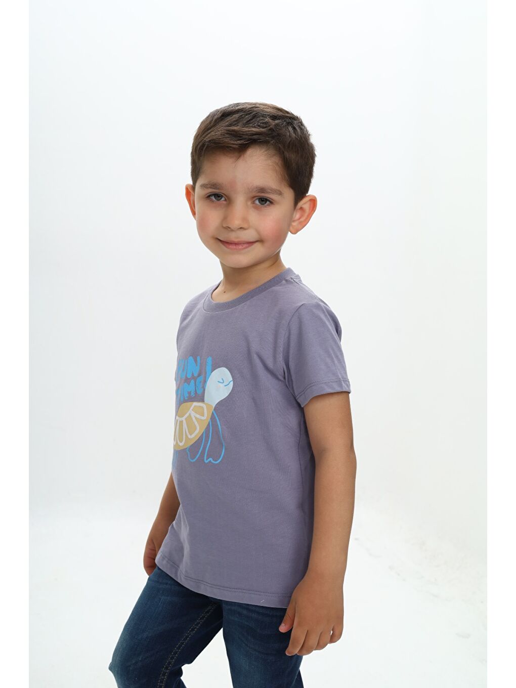 Gri Erkek Çocuk Su Kaplumbağası Baskılı Tişört-1