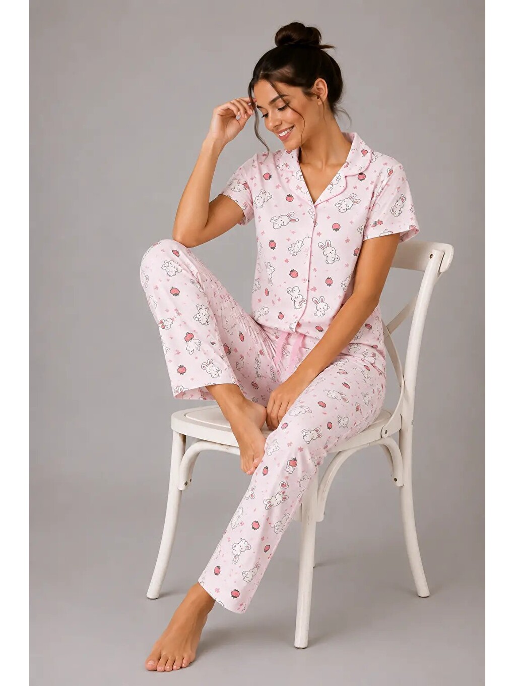 Pembe Desenli Kadın Pijama Takımı 9930-1