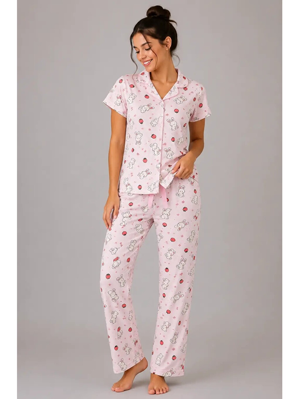 Pembe Desenli Kadın Pijama Takımı 9930-2