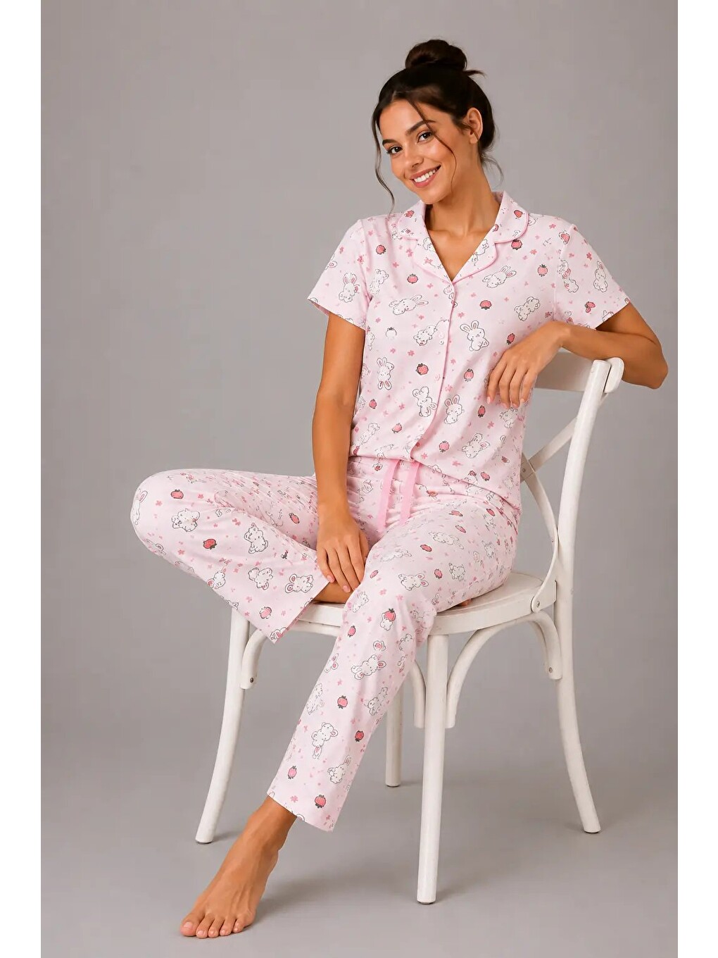 Pembe Desenli Kadın Pijama Takımı 9930-3
