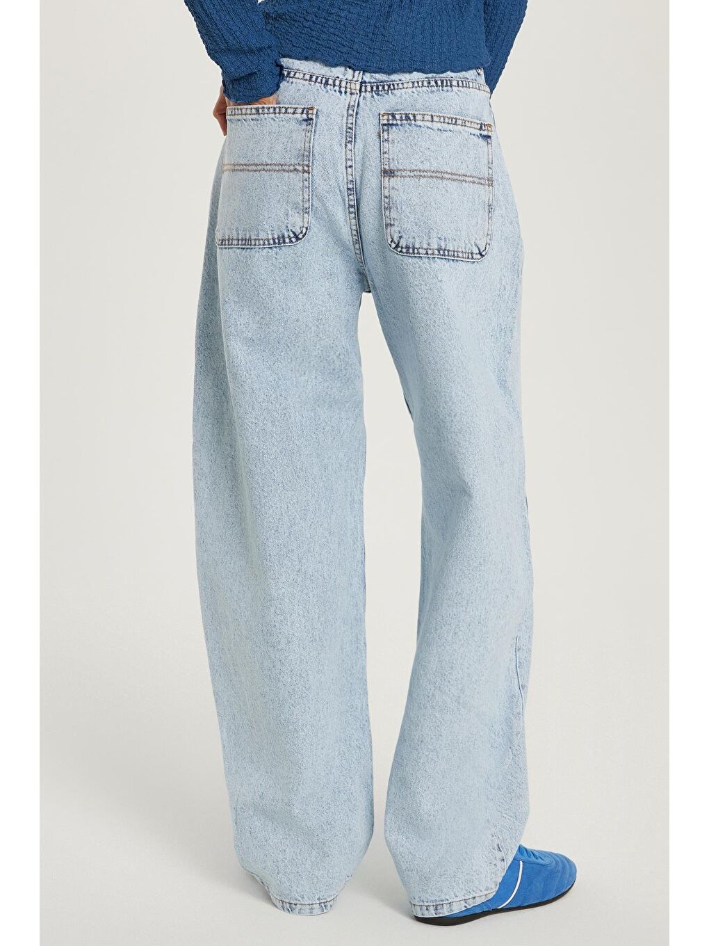 Kadın Regular Fit Yan Cepli Baggy Balon Mavi Jean Jean Pantolon-4