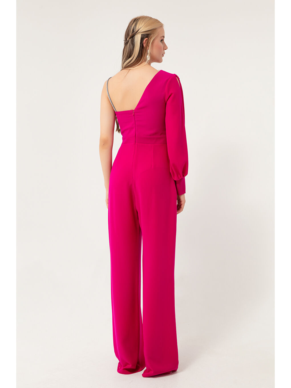 Kadın Mürdüm Tek Kol Dekolteli Abiye Tulum-4