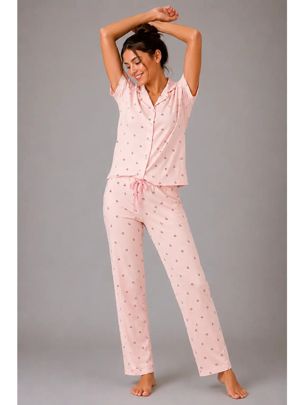 Pembe Desenli Kadın Pijama Takımı 9930-2