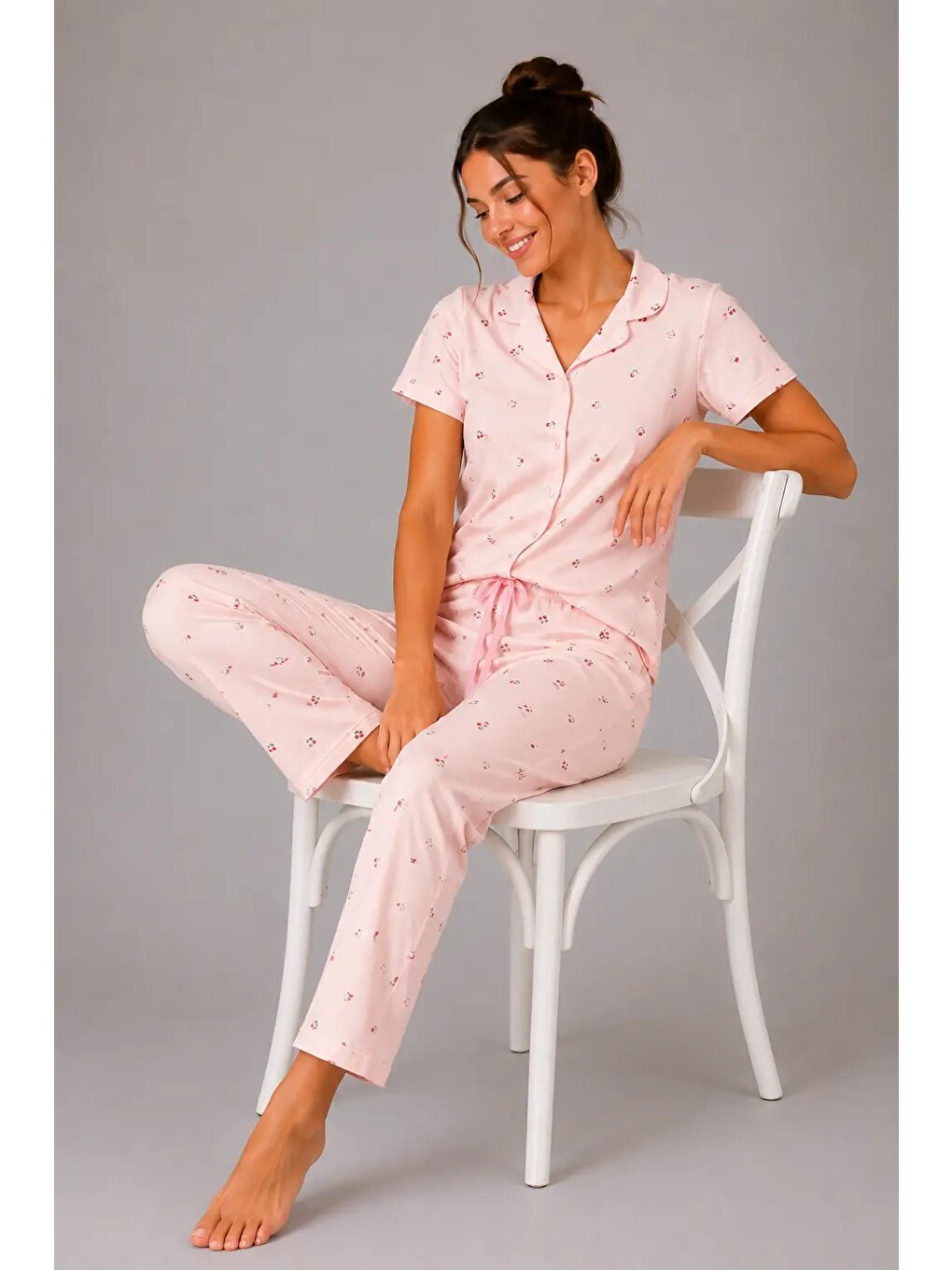 Pembe Desenli Kadın Pijama Takımı 9930-3