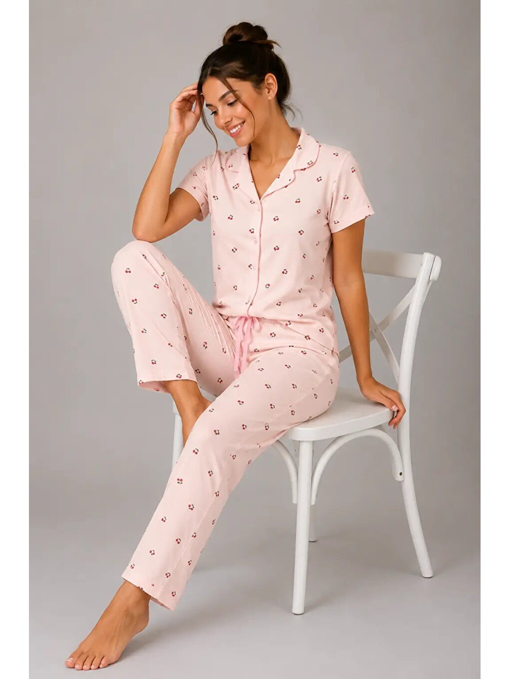 Pembe Desenli Kadın Pijama Takımı 9930-4