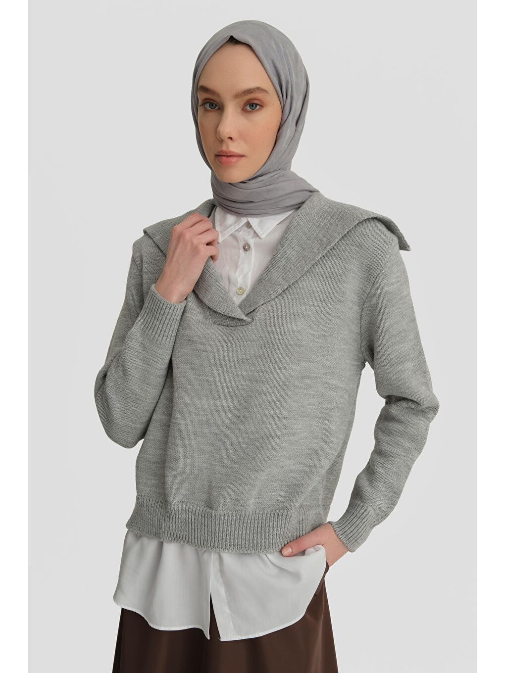 Poplin Mixli Kazak 24Kd4218 Gri-Beyaz-2