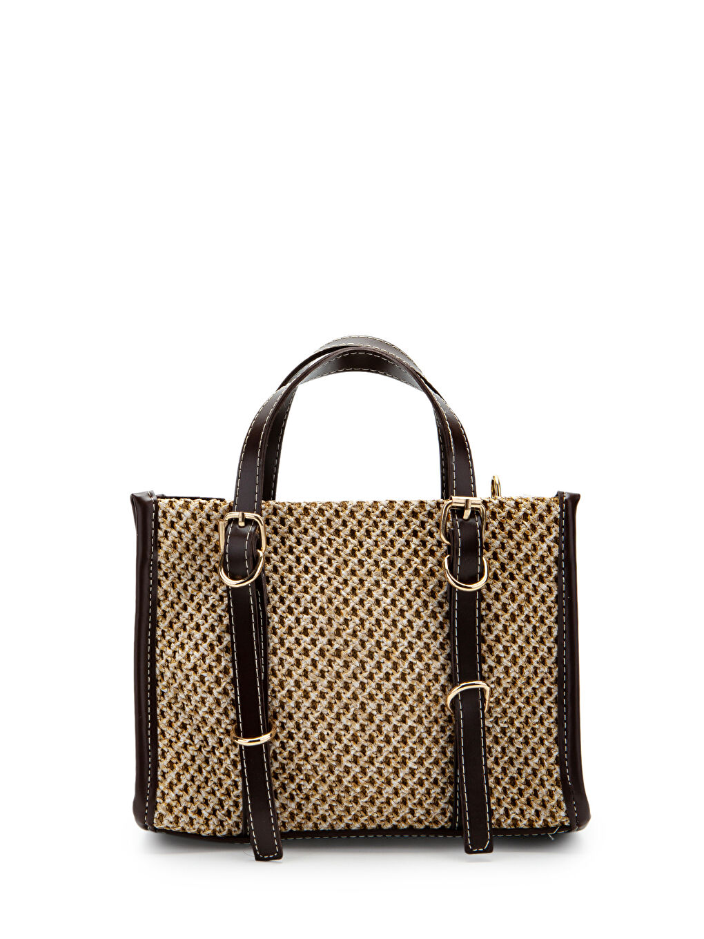 Kemer Detaylı Hasır Kadın Çapraz Çanta Dimitri Kahverengi- Vizon