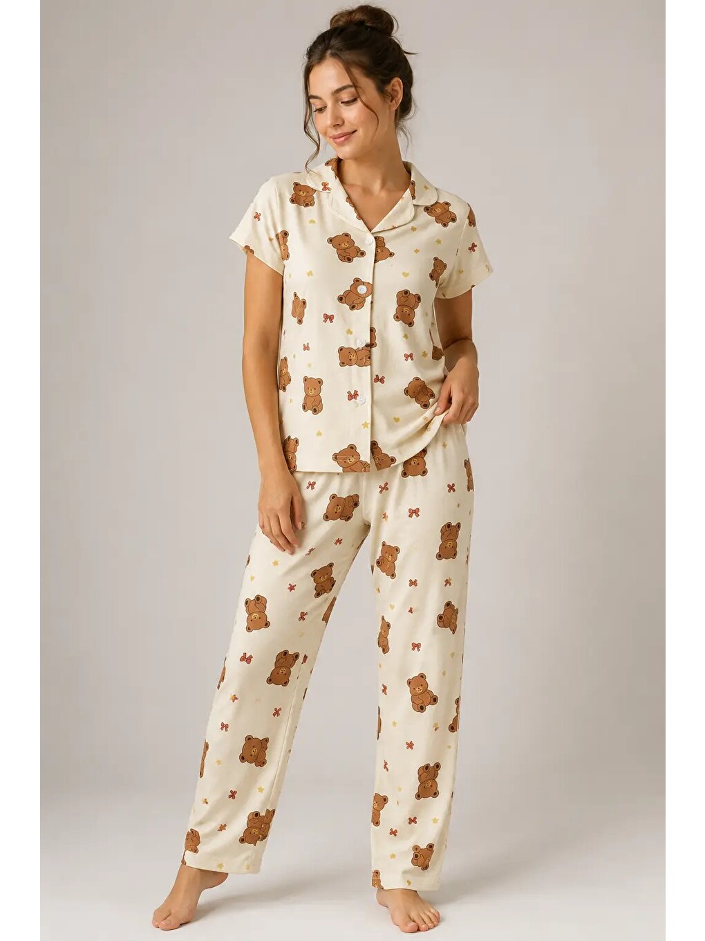 Ekru Desenli Kadın Pijama Takımı 9930