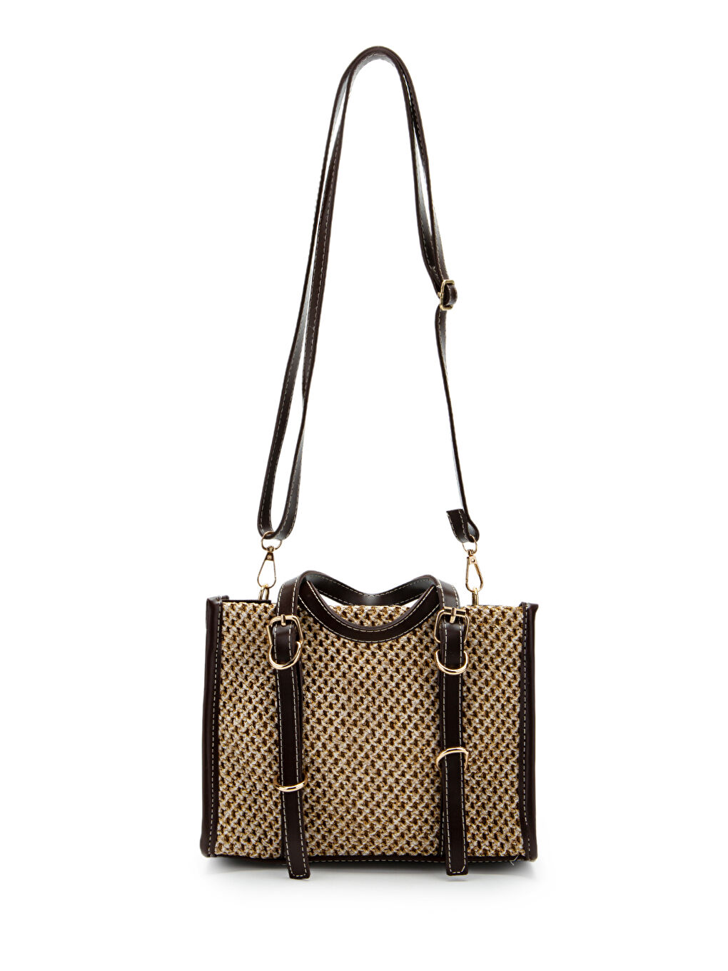 Kemer Detaylı Hasır Kadın Çapraz Çanta Dimitri Kahverengi- Vizon-1