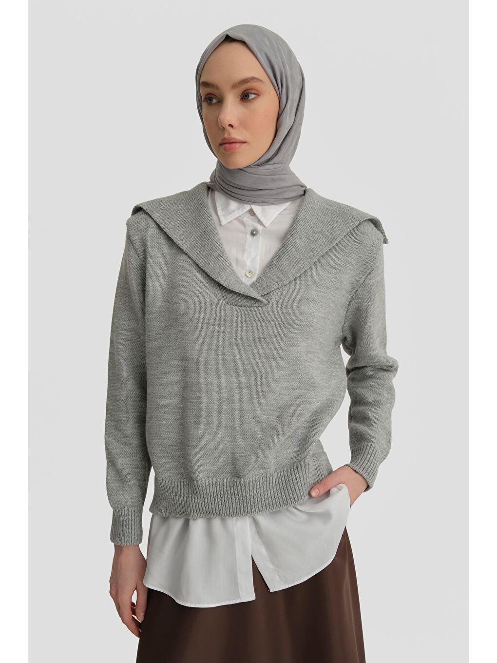 Poplin Mixli Kazak 24Kd4218 Gri-Beyaz-3