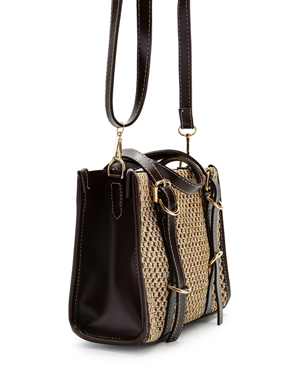 Kemer Detaylı Hasır Kadın Çapraz Çanta Dimitri Kahverengi- Vizon-3