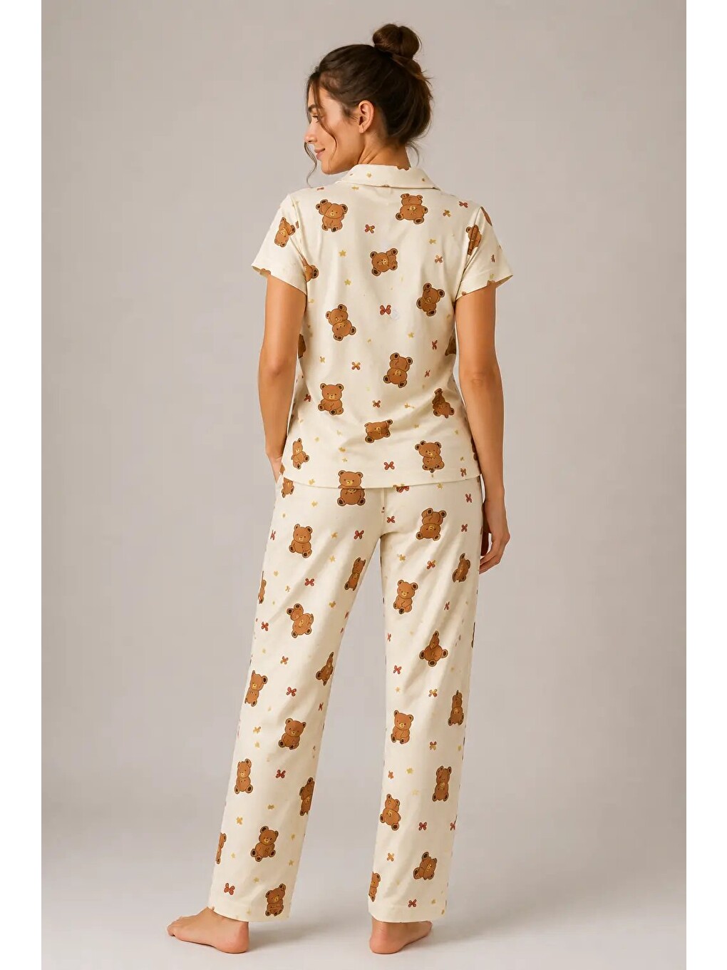 Ekru Desenli Kadın Pijama Takımı 9930-4