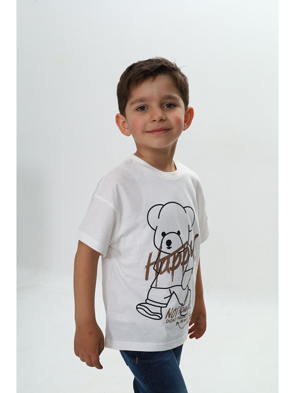 Ekru Erkek Çocuk Ayıcık Baskılı Tişört-1