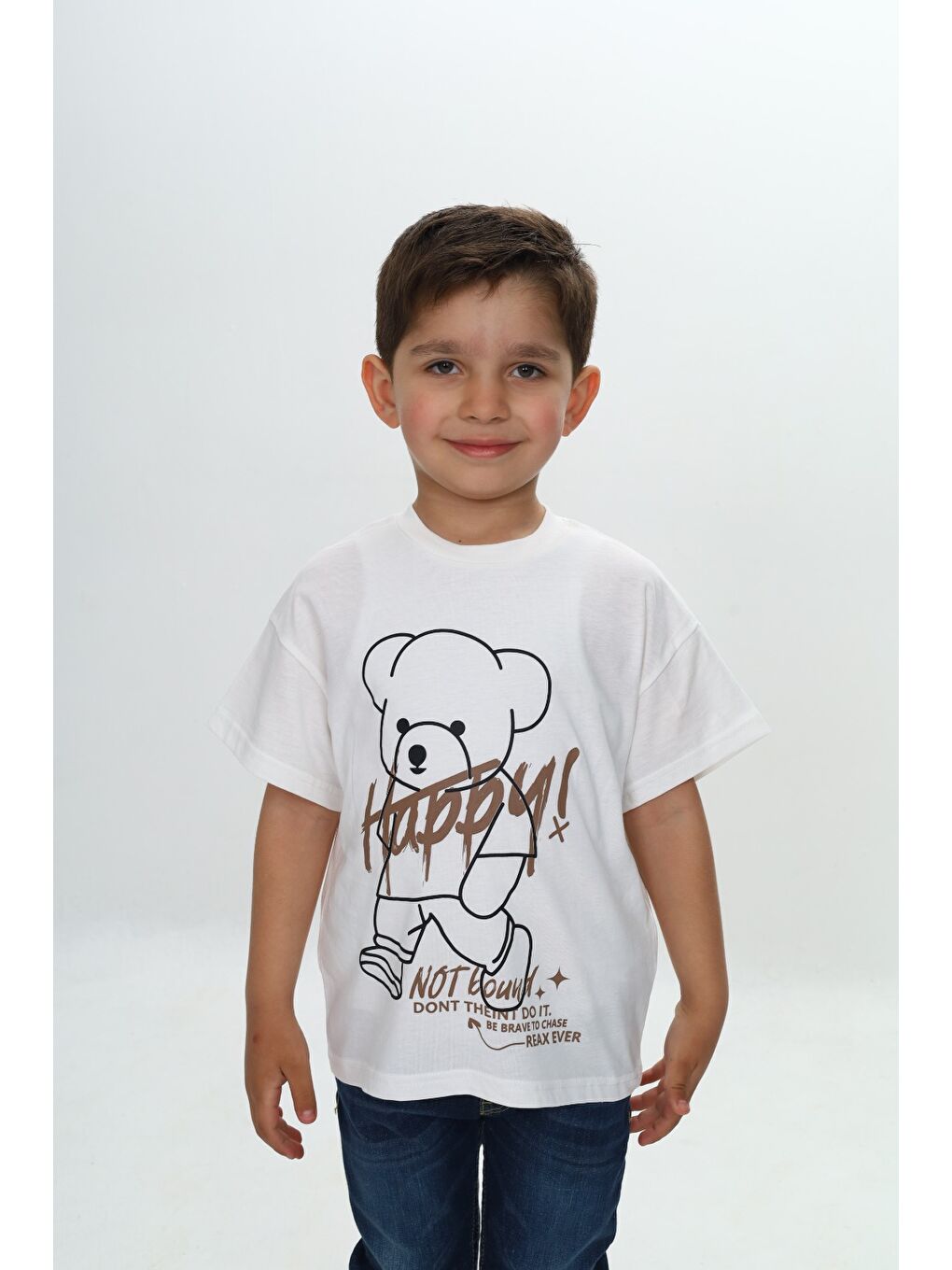 Ekru Erkek Çocuk Ayıcık Baskılı Tişört-2