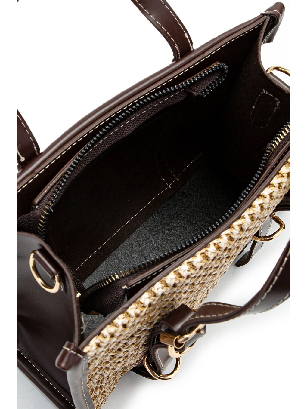 Kemer Detaylı Hasır Kadın Çapraz Çanta Dimitri Kahverengi- Vizon-5