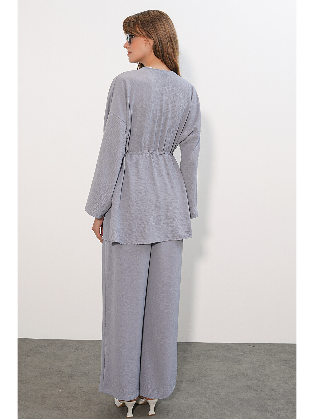 Kadın Ayrobin Kimono Pantolon İkili Takım 30101 - Gri-4