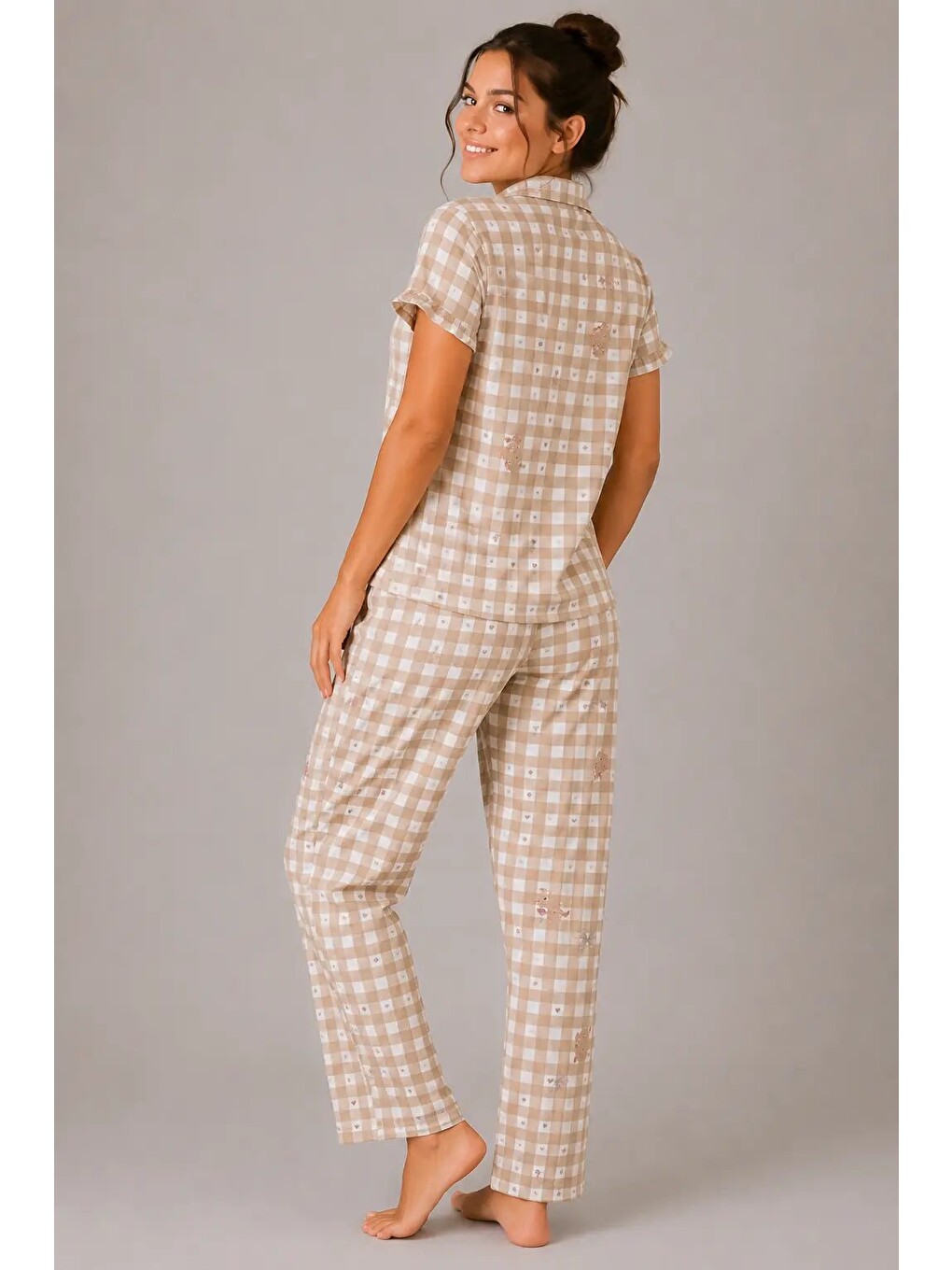 Kahverengi Desenli Kadın Pijama Takımı 9930-1