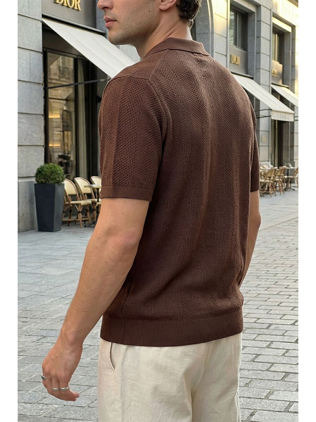 Kahverengi Chapa Regular Fit Polo Yaka Erkek Kısa Kol Dokulu Triko Tişört-4