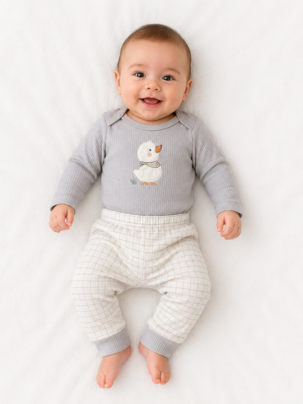 Gri Bebek 2li Pamuklu Alt-Üst Takım %100 Pamuk Çıtçıtlı Mevsimlik-4