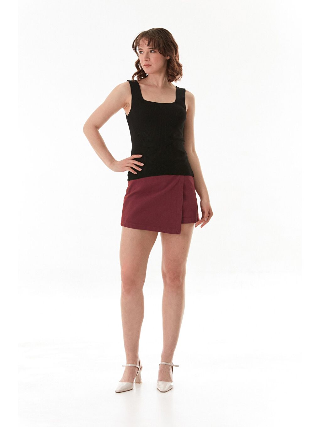 Siyah Basic Kare Yaka Triko Bluz-2