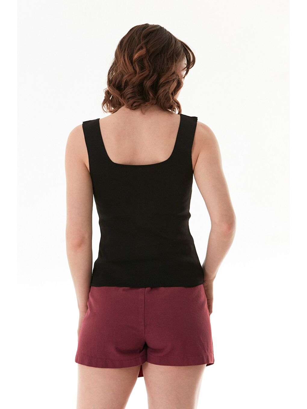 Siyah Basic Kare Yaka Triko Bluz-3